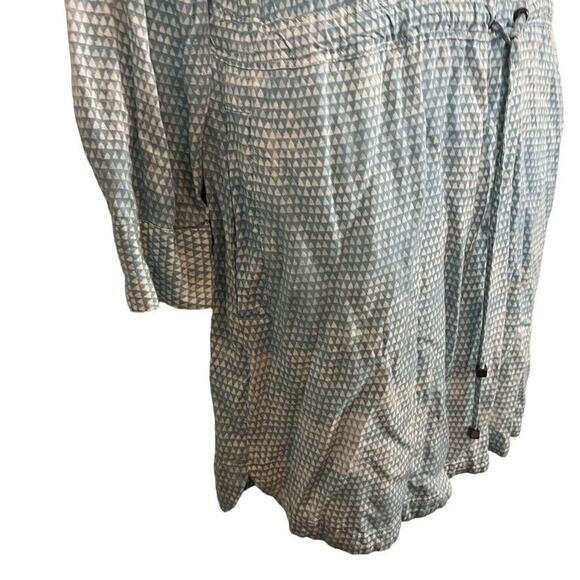 Lou & Grey Womens Blue Button Down Drawstring Waist Roll Tab Sleeve Dress Small - Picture 4 of 14